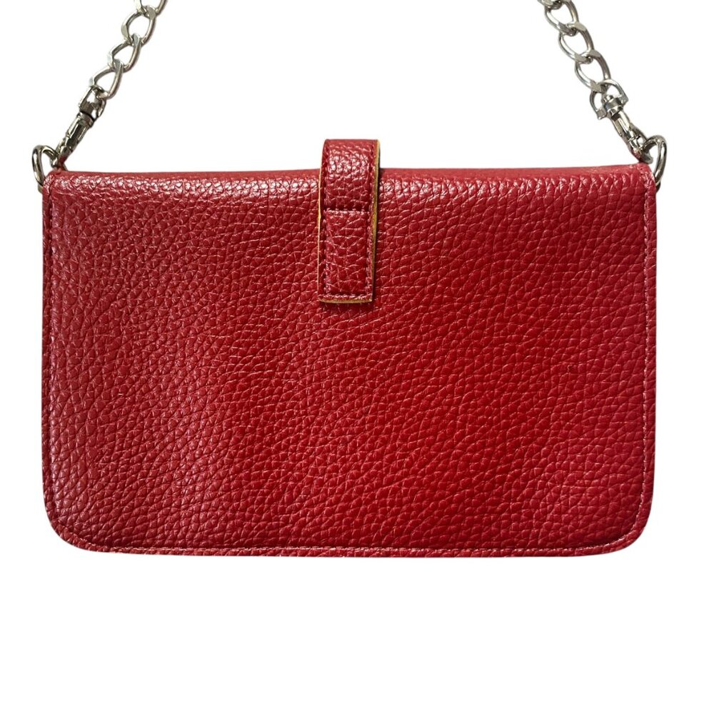 Shiraleah womens red leather shoulder bag handbag purse with silver chain strap - Picture 2 of 8